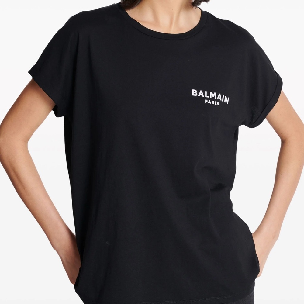 Balmain Black Short Sleeve Tee with Logo - Picture 4 of 15